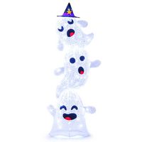 Costway - 4 FT Lighted Stacked Ghosts Standing Halloween Decoration with 120 LED Lights and 4 Met... - Large Front