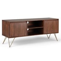 Simpli Home - Hunter SOLID MANGO WOOD 60 inch Wide Industrial TV Media Stand in Umber Brown, Gold... - Large Front