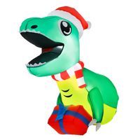 Costway 3.3' Christmas Inflatable Dinosaur Broke Out from Window Hanging Window Dinosaur - Multic... - Large Front