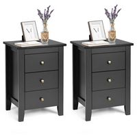 Set of 2 Nightstand End Beside Sofa Table with  3 Drawers Bedroom Furniture - Large Front