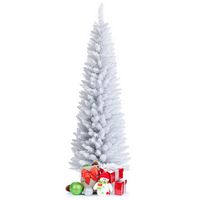 Costway - 6ft Unlit Artificial Slim Pencil Christmas Tree with Metal Stand - White - Large Front