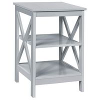 Costway - 3-Tier Nightstand End Table X Design Storage Display Shelf Living Room - Gray - Large Front