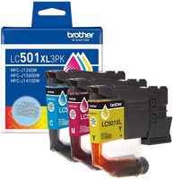 Brother - Genuine LC501XL3PK 3-Pack High Yield Color Ink Cartridges - Cyan/Magenta/Yellow - Large Front