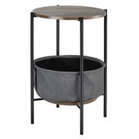 Costway Industrial Round End Side Table Sofa Coffee Table w/ Storage Basket & Metal Frame - Grey,... - Large Front