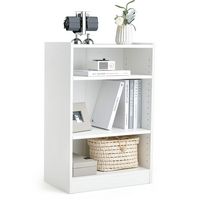Costway - 3-Tier Bookcase Open Multipurpose Display Rack Cabinet with Adjustable Shelves - White - Large Front