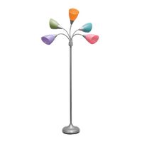 Simple Designs - 5 Light Adjustable Gooseneck Floor Lamp - Silver/Fun Multicolored Shades - Large Front