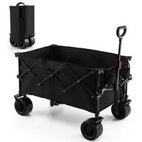 Costway Folding Collapsible Wagon Utility Garden Cart w/ Wide Wheels Adjustable Handle Black - Black - Large Front