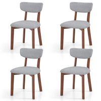 Costway Upholstered Dining Chairs Set of 4 with Solid Rubber Wood Frame, Curved Backrest - Grey - Large Front