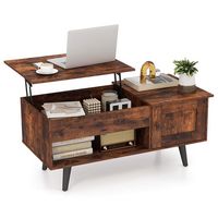 Costway Lift Top Coffee Table with Storage Hidden Compartment Cabinet & Open Shelf - Brown - Large Front