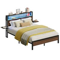 Bestier - King Size Bed Frame with Headboard LED Platform Bed Frame with Charging Station - Brown - Large Front