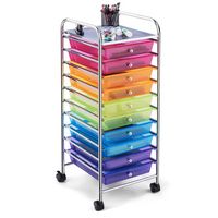Costway - 10 Drawer Rolling Storage Cart Scrapbook Paper Office School Organizer - Multicolor - Large Front