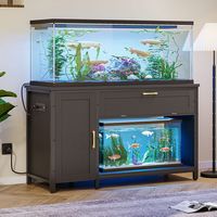 Bestier 55-75 Gallon Wooden Fish Tank Stand with Storage Cabinet Supports Up to 730 lbs - Black - Large Front