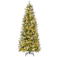 Costway - 6 FT Pre-Lit Artificial Christmas Tree with 580 Frosted Tips 280 LED Lights - Green/White - Large Front