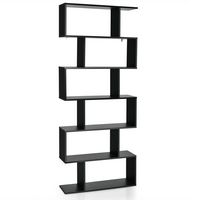 Costway - 6 Tier S-Shaped Bookshelf Storage Display Bookcase Decor Z-Shelf - Black - Large Front