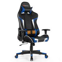 Costway - Racing Massage Gaming Chair with Lumbar Support - Blue + Black - Large Front