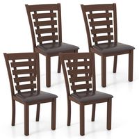 Costway Wooden Dining Chairs Set of 4 with Upholstered Seat & Rubber High Back - Brown - Large Front