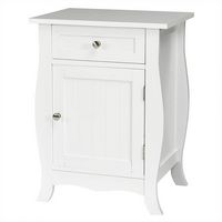 Costway - Accent End Table with Drawer Storage Cabinet Wooden Nightstand - White - Large Front