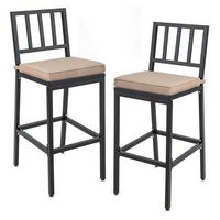Costway Set of 2 Patio Metal Bar Stools Outdoor Bar Height Dining Chairs with Cushion - Black + B... - Large Front