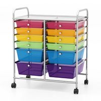 Costway - 12 Drawers Rolling Cart Storage Scrapbook Paper Studio Organizer - Multicolor - Large Front