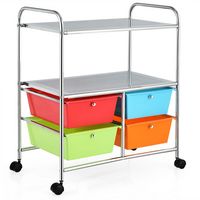 Costway - 4 Drawer Rolling Storage Cart Scrapbook Paper Office School Organizer - Multicolor - Large Front
