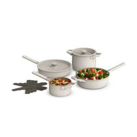 Bella - Fits-anywhere Kitchenware: 9-Piece Store More Ceramic Nonstick Cookware Set - Oatmilk - Large Front