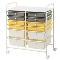 Costway - 12 Drawers Rolling Cart Storage Scrapbook Paper Studio Organizer - Grey/Beige/Yellow - Large Front