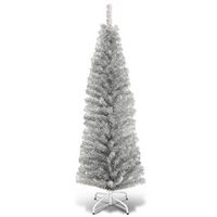Costway - 6FT Tinsel Tree Unlit Slim Pencil Christmas Tree Metal - Silver - Large Front