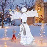 Costway - Pre-Lit Angel Christmas Decoration, Artificial Christmas Decor w/ 100 LED Lights - Whit... - Large Front