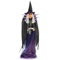 Costway - 6Ft Lighted and Animated Halloween Witch Outdoor Indoor Animatronic Halloween Decoratio... - Large Front