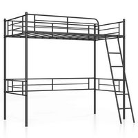 Costway Twin Size Metal Loft Bed Single Loft Bunk Bed with Full-Length Guardrail - Black - Large Front