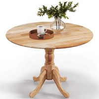 Costway Rustic Dining Table Wooden Dining Table with Round Tabletop & Curved Trestle Legs - Natural - Large Front