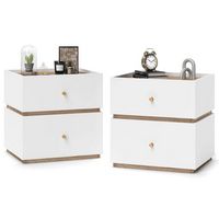Costway 2 PCS 2-Drawer Nightstand Modern Bedside Table with Storag Raised Edge for Living Room - ... - Large Front