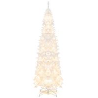 Costway - 7FT Pre-Lit Hinged Pencil Christmas Tree with 300 LED Lights & 8 Flash Modes - White - Large Front