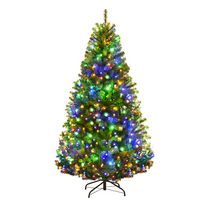 Costway - 5Ft Pre-Lit Artificial Christmas Tree Hinged 150 LED Lights - Green - Large Front