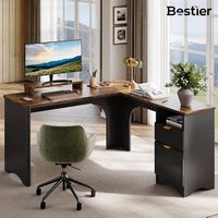 Bestier 55-inch L-Shaped Gaming Desk with File Drawer Monitor Stand and Fluted Panels Office Desk... - Large Front