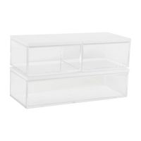 Martha Stewart - Brody Premium Clear Plastic Storage Bins MDF Lids-2-SM/1-MED - Clear/White - Large Front