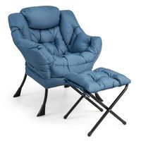 Costway - Lazy Sofa Armchair with Folding Footrest and Storage Pocket - Blue - Large Front