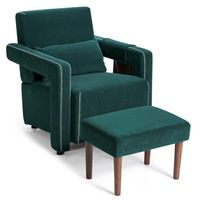 Costway - Modern Berber Fleece Sofa Chair with Ottoman and Waist Pillow - Emerald - Large Front