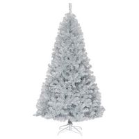 Costway - 7.5Ft Hinged Unlit Artificial Tinsel Christmas Tree Holiday w/Metal Stand - Silver - Large Front