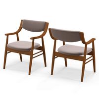Costway PU Leather Dining Chair Set of 2 with Padded Seat & Back Armrests Rubber Wood Frame - Brown - Large Front