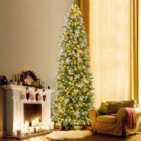 Costway - 9 FT Pre-Lit Artificial Christmas Tree with 1228 Frosted Tips 470 LED Lights - Green/White - Large Front