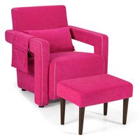 Costway - Modern Berber Fleece Sofa Chair with Ottoman and Waist Pillow - Rose Red - Large Front