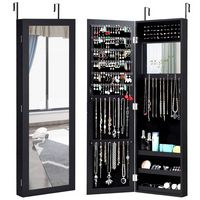 Costway - Wall Door Mounted Mirrored Jewelry Cabinet Storage Organizer - Black - Large Front
