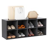 Costway - 8 Cubbies Shoe Bench with 500 LBS Weight Capacity Cubby Shoe Rack Storage Cabinet - Grey - Large Front