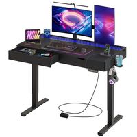 Bestier - Adjustable Standing Computer Desk with LED Light - Black - Large Front