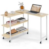 Costway 360° Rotatable Sofa Side Table L-shaped Laptop Desk Snack Table withShelf Patented - Natural - Large Front