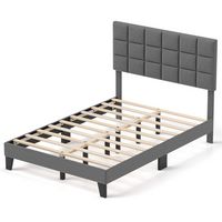 Costway Full Size Bed Frame Modern Linen Fabric Upholstered Platform Bed with Headboard - Gray - Large Front