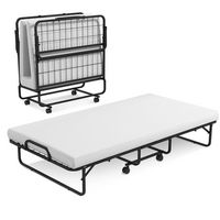 Costway Heavy Duty Foldable Bed Metal Guest Bed Daybed with 4 inch Mattress Memory Foam - White - Large Front