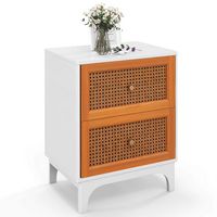 Costway 1 PCS Rattan Nightstand with Storage Wood End Sofa Side Table with 2 drawers Wood Legs - ... - Large Front