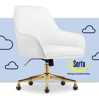 Serta - Chloe Soft Velvet Modern Home Office Chair - Off White - Polished Gold Base - Large Front